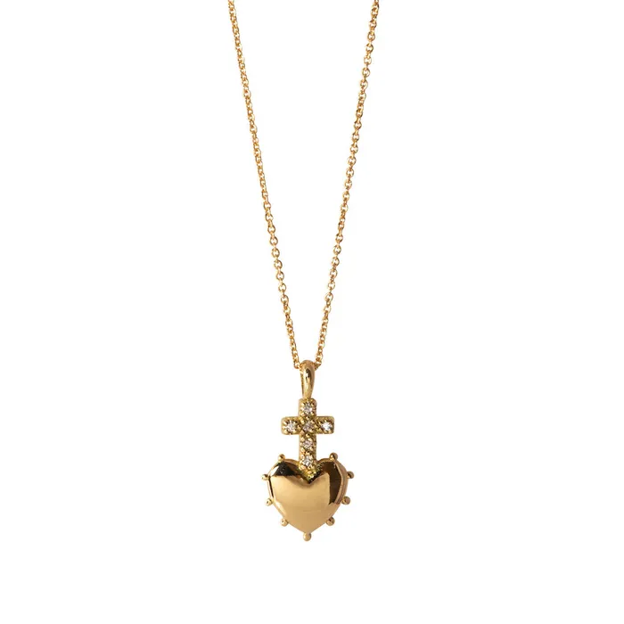 Necklaces Croghans Diamond Cross Heart 18K Gold Mini Pendant Necklace