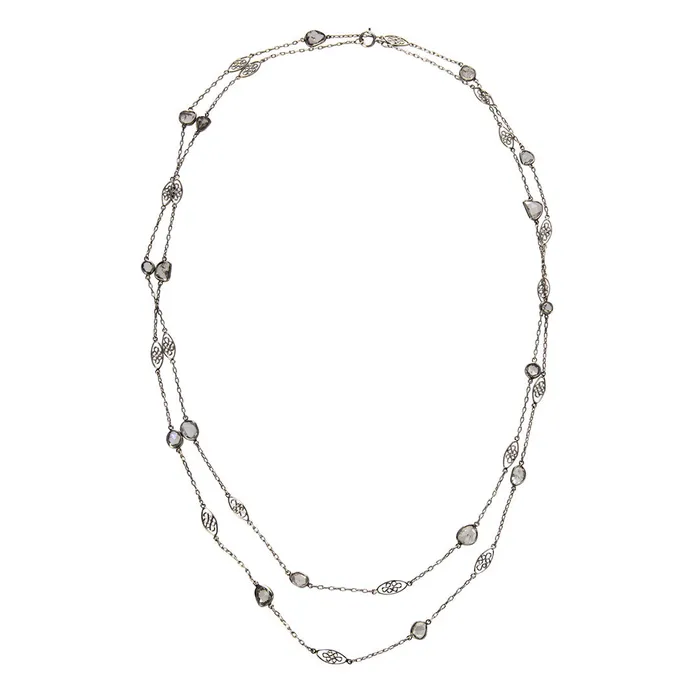 Necklaces Croghans Estate 530ctw Diamond Slice Station Platinum Filigree Chain Necklace