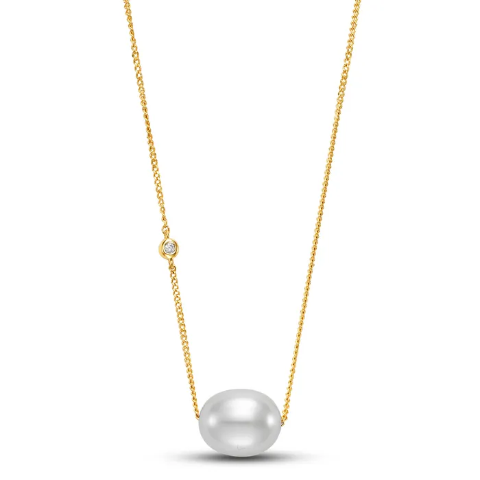 Necklaces Croghans Floating Freshwater Pearl Diamond 14K Yellow Gold Necklace Necklaces Croghans Floating Freshwater Pearl Diamond 14K Yellow Gold Necklace