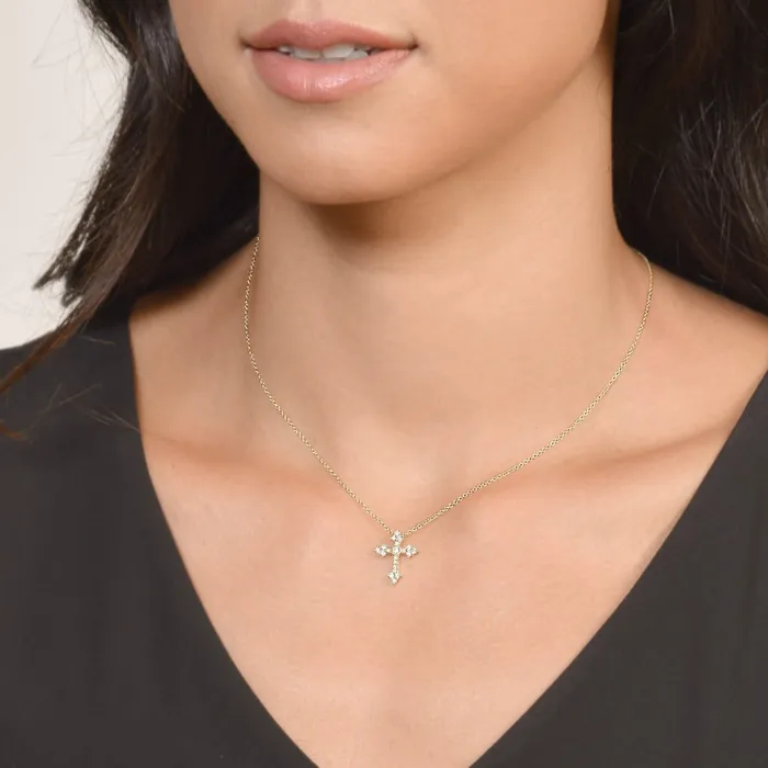 Necklaces Jude Frances Jude Frances Provence Champagne Small Cross Pendant Necklace