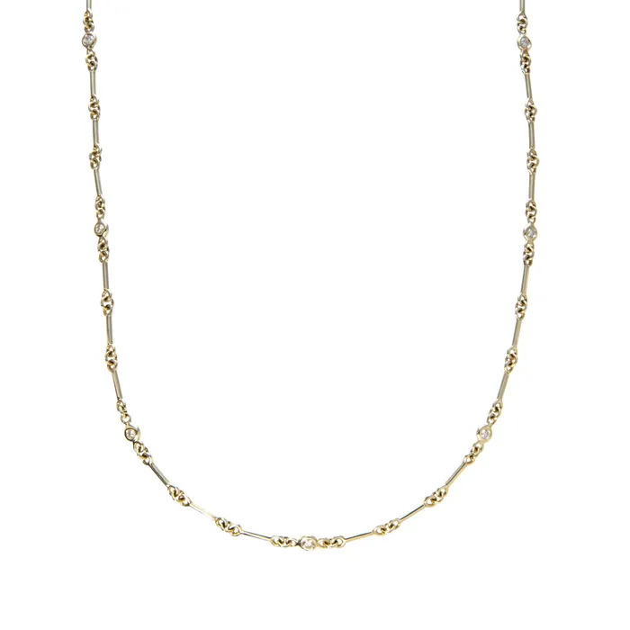 Necklaces Mazza Mazza Diamond Station 14K Yellow Gold Bar Link Necklace