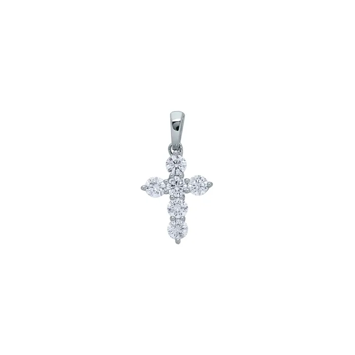 Necklaces Meierotto Jewelers 14K White Gold Diamond Petite Cross Pendant