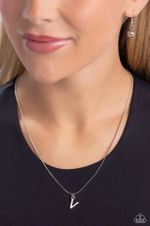 Necklaces Paparazzi Jewelry Paparazzi Necklace Seize the Initial Silver V