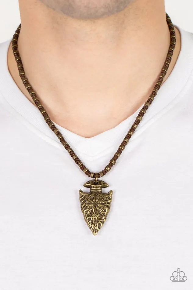 Necklaces Paparazzi Necklace Get Your ARROWHEAD in the Game Brass Paparazzi Jewelry
