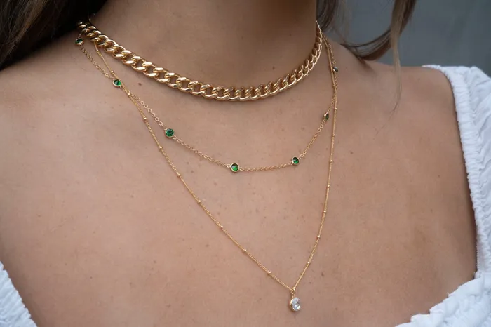 Necklaces The Rose Gypsy Gold Filled Emerald Satellite Necklace