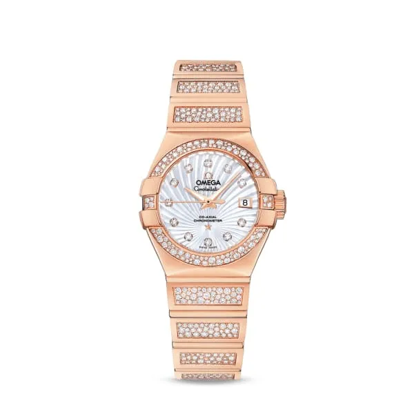 Omega Omega Constellation 28mm Watch Ref 12355272055004 White Mother of Pearl Diamond Index Dial 18K Rose Gold Diamond Bracelet Bracelets Omega Omega Constellation 28mm Watch Ref 12355272055004 White Mother of Pearl Diamond Index Dial 18K Rose Gold Diamond Bracelet Bracelets