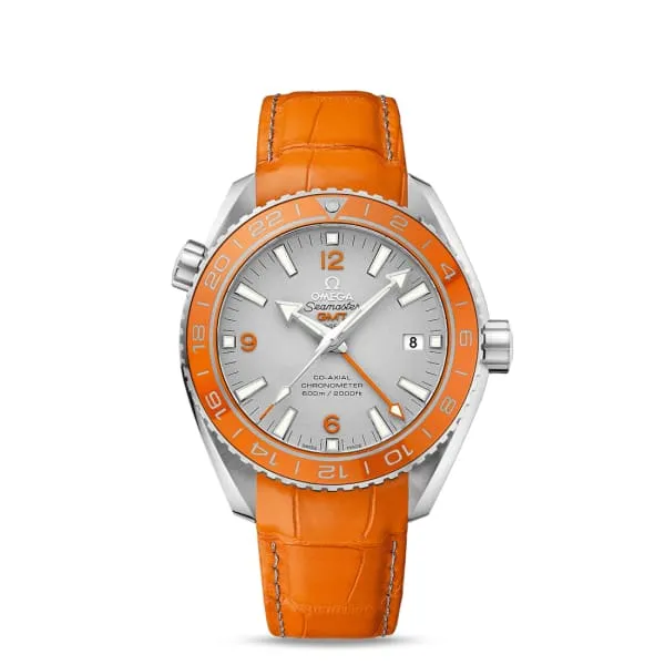 Omega Seamaster 44mm Watch Ref 23293442299001 Grey Index Dial in Platinum Case Orange Leather Strap Omega Watches Omega Seamaster 44mm Watch Ref 23293442299001 Grey Index Dial in Platinum Case Orange Leather Strap Omega Watches