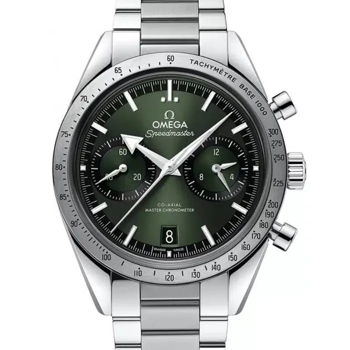 Omega Speedmaster 57 405mm Watch Ref 33210415110001 Green Dial Stainless Steel Bracelet Omega Bracelets