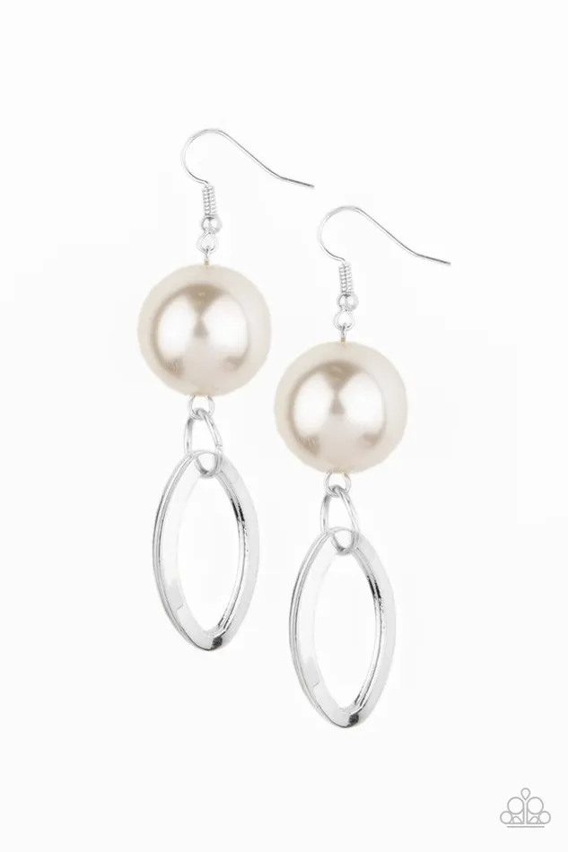 Paparazzi Earring Big Spender Shimmer White Paparazzi Jewelry Earrings Paparazzi Earring Big Spender Shimmer White Paparazzi Jewelry Earrings