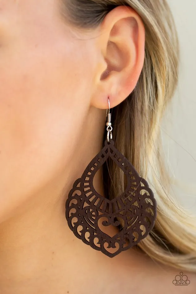 Paparazzi Earring If You WOOD Be So Kind Brown Paparazzi Jewelry Earrings