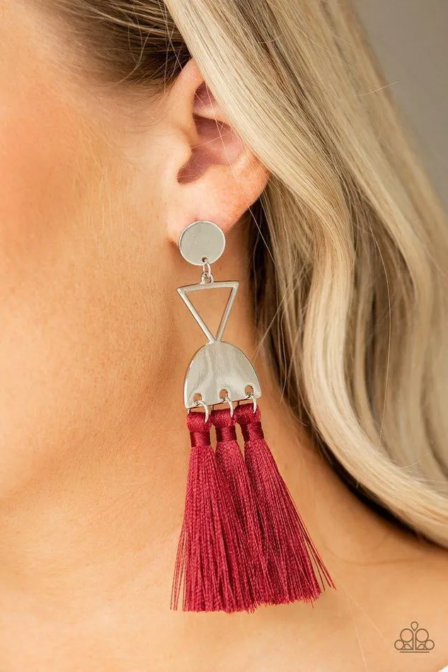 Paparazzi Earring Tassel Trippin Red Paparazzi Jewelry Earrings