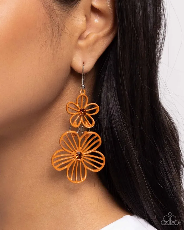 Paparazzi Earring Textured Tiers Orange Paparazzi Jewelry Earrings