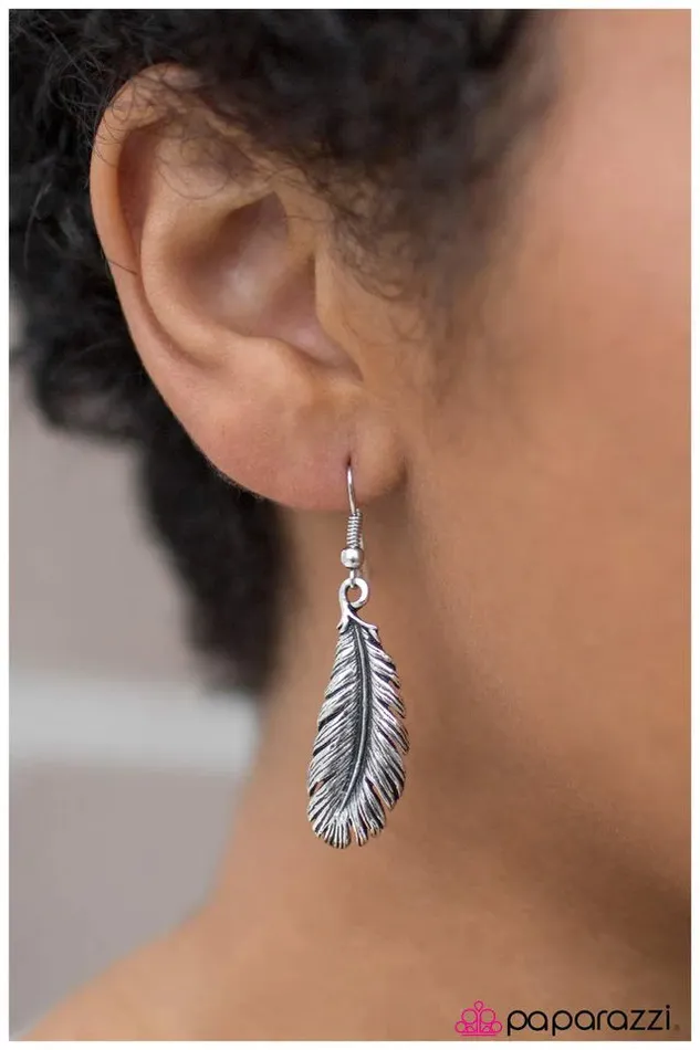 Paparazzi Earring The Magic Feather Silver Paparazzi Jewelry Earrings