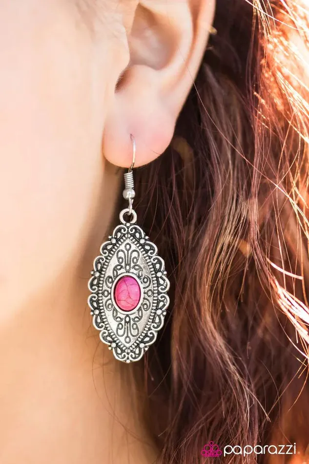 Paparazzi Earring Trail Queen Pink Paparazzi Jewelry Earrings