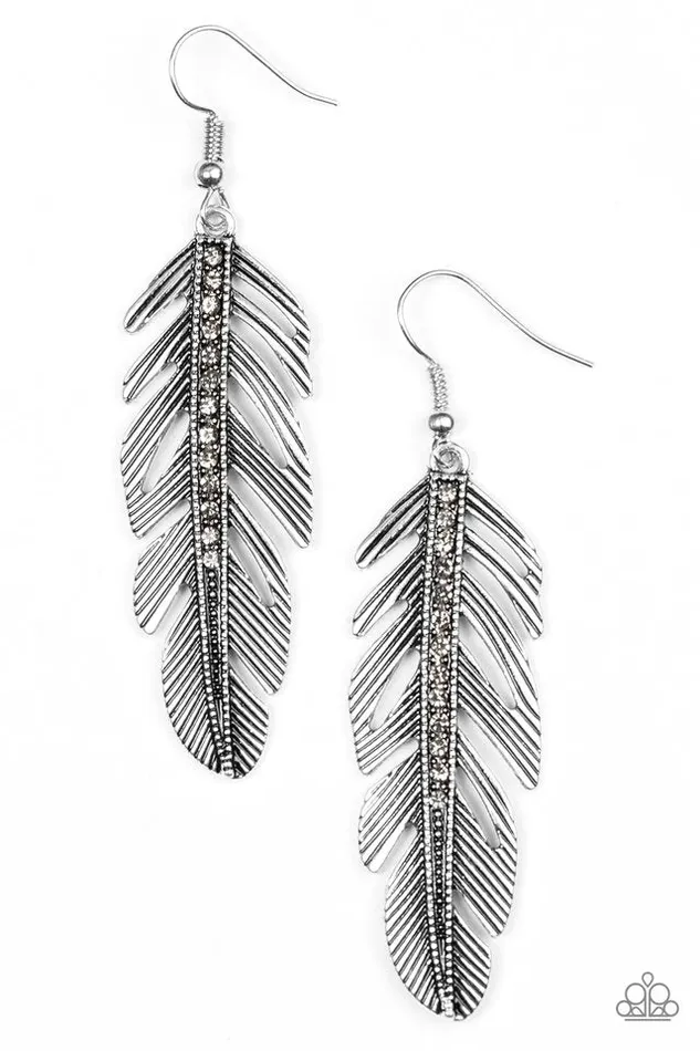 Paparazzi Jewelry Earrings Paparazzi Earring Feather On Fleek Silver
