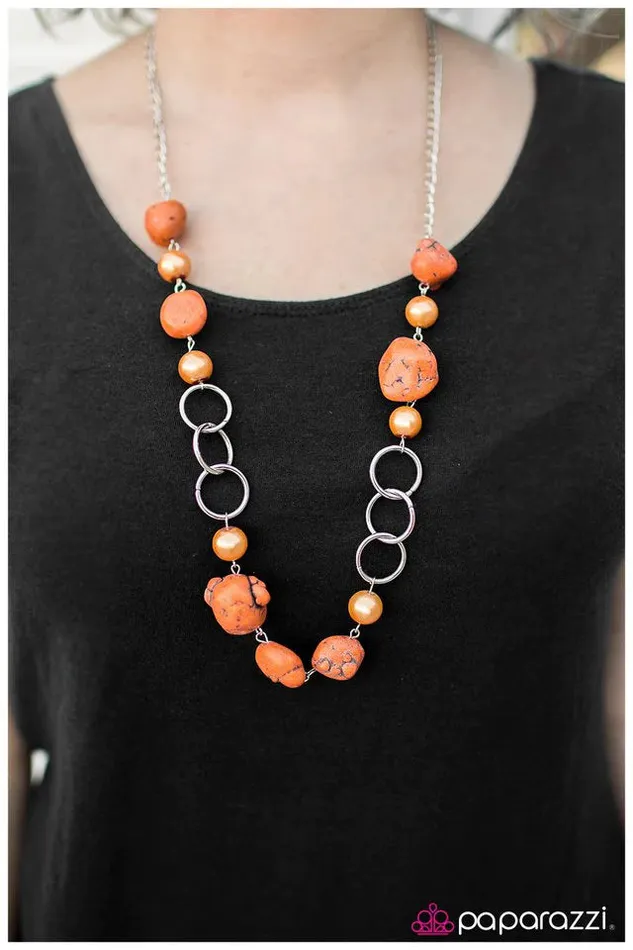 Paparazzi Jewelry Necklaces Paparazzi Necklace Pebble Pinnacle Orange