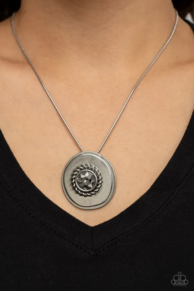 Paparazzi Necklace Make Me a MEDALLIONaire Silver Paparazzi Jewelry Necklaces