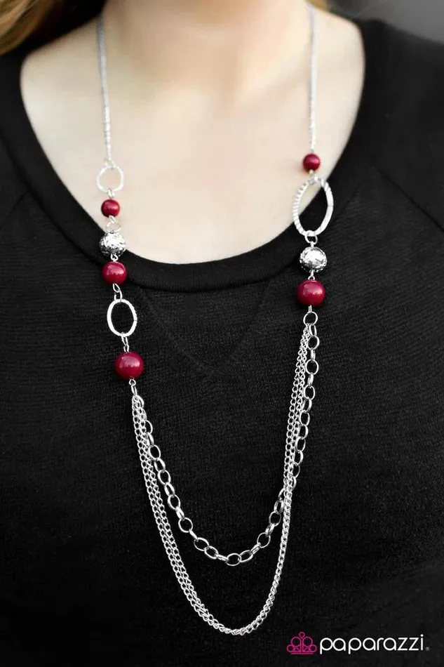 Paparazzi Necklace Somewhere Along The Line Red Paparazzi Jewelry Necklaces