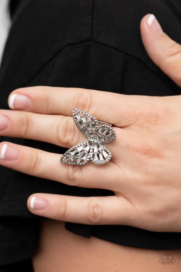 Paparazzi Ring BrightEyed Butterfly White Paparazzi Jewelry Rings