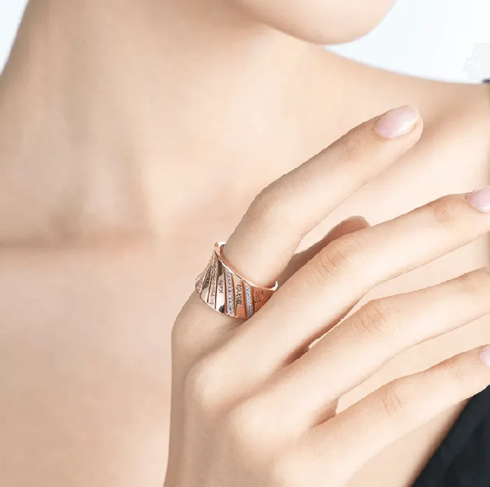 Personalized Family Name and Birthstone Engraved Ring in Silver Gold and Rose Gold Customizable Jewelry Gift for Loved Ones Belbren Rings