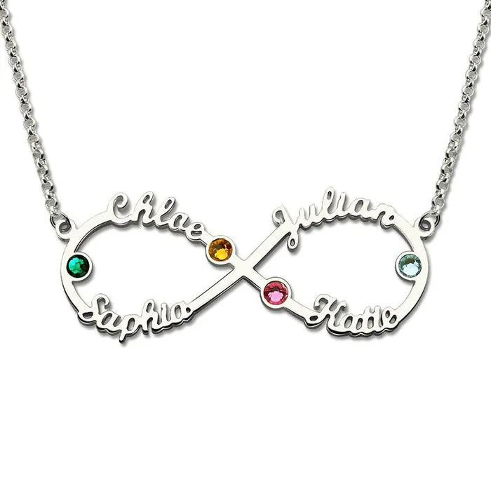 Personalized Infinity Necklace with Custom Names and Birthstones 925 Sterling Silver Gold Rose Gold Platinum Finish Belbren Necklaces Personalized Infinity Necklace with Custom Names and Birthstones 925 Sterling Silver Gold Rose Gold Platinum Finish Belbren Necklaces
