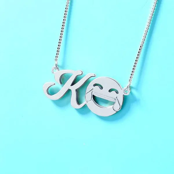 Personalized Initial Emoji Letter Necklace Sterling Silver Belbren Necklaces