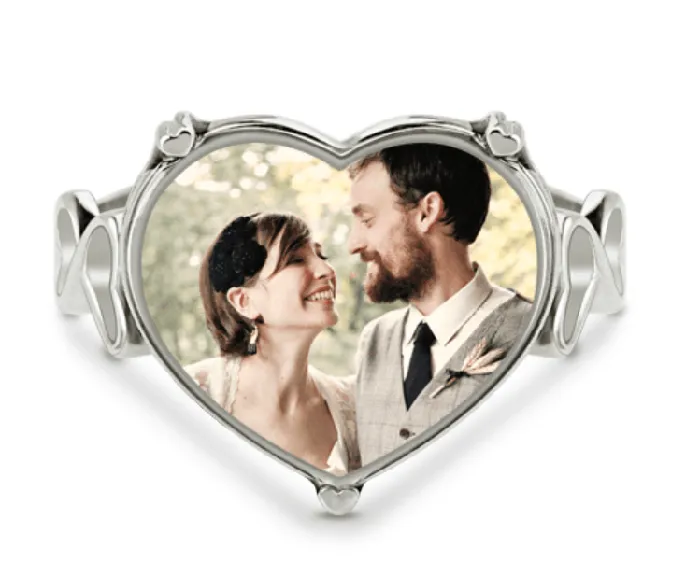 Personalized Sterling Silver HeartShaped Memorial Photo Ring Customizable Picture Jewelry Gift Belbren Rings