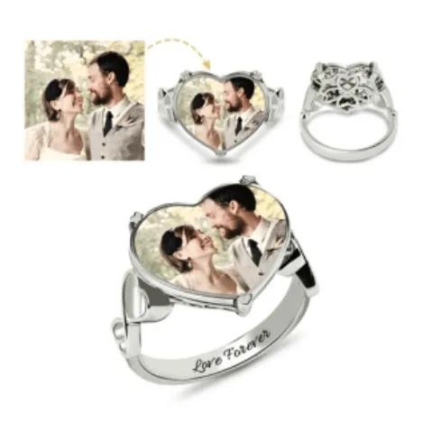 Personalized Sterling Silver HeartShaped Memorial Photo Ring Customizable Picture Jewelry Gift Belbren Rings