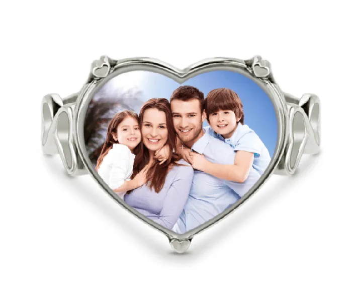 Personalized Sterling Silver HeartShaped Memorial Photo Ring Customizable Picture Jewelry Gift Belbren Rings