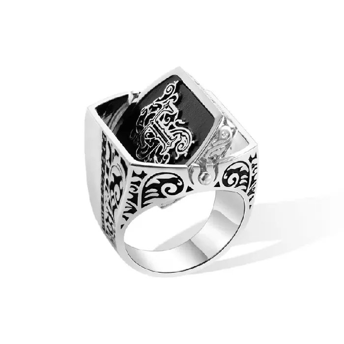 Rings Belbren Personalized Mens Monogram Double Initial Flip Ring Customizable Anxiety Relief Jewelry in Sterling Silver or Brass