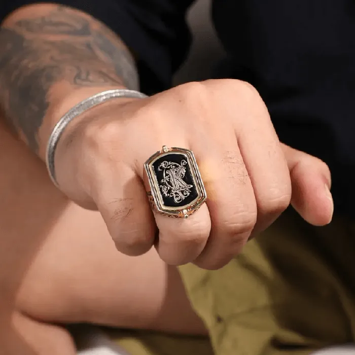Rings Belbren Personalized Mens Monogram Double Initial Flip Ring Customizable Anxiety Relief Jewelry in Sterling Silver or Brass