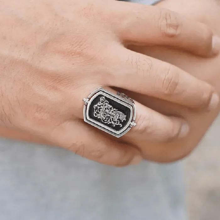 Rings Belbren Personalized Mens Monogram Double Initial Flip Ring Customizable Anxiety Relief Jewelry in Sterling Silver or Brass