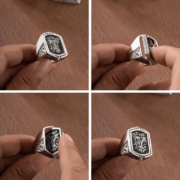 Rings Belbren Personalized Mens Monogram Double Initial Flip Ring Customizable Anxiety Relief Jewelry in Sterling Silver or Brass