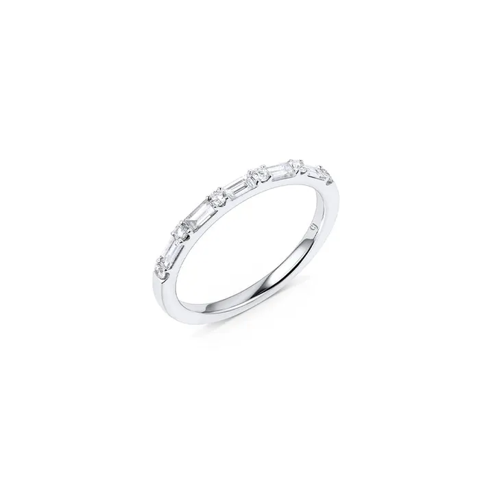 Rings CJ Charles Jewelers 18kt White Gold Baguette and Round Diamond Band