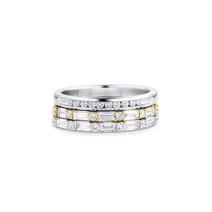 Rings CJ Charles Jewelers 18kt White Gold Baguette and Round Diamond Band