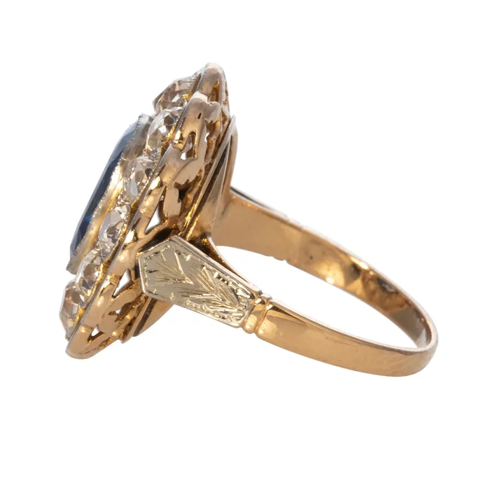 Rings Croghans Estate Oval Sapphire Diamond Cluster 14K Gold Ring