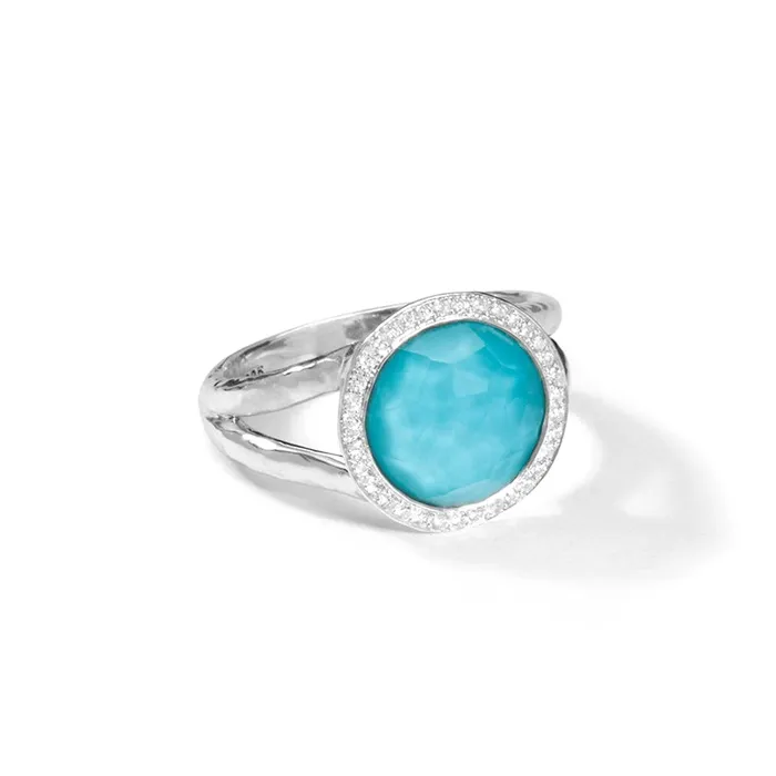 Rings Ippolita Sterling Silver Lollipop Mini Ring in Turquoise Doublet with Diamonds Ippolita Rings Ippolita Sterling Silver Lollipop Mini Ring in Turquoise Doublet with Diamonds Ippolita