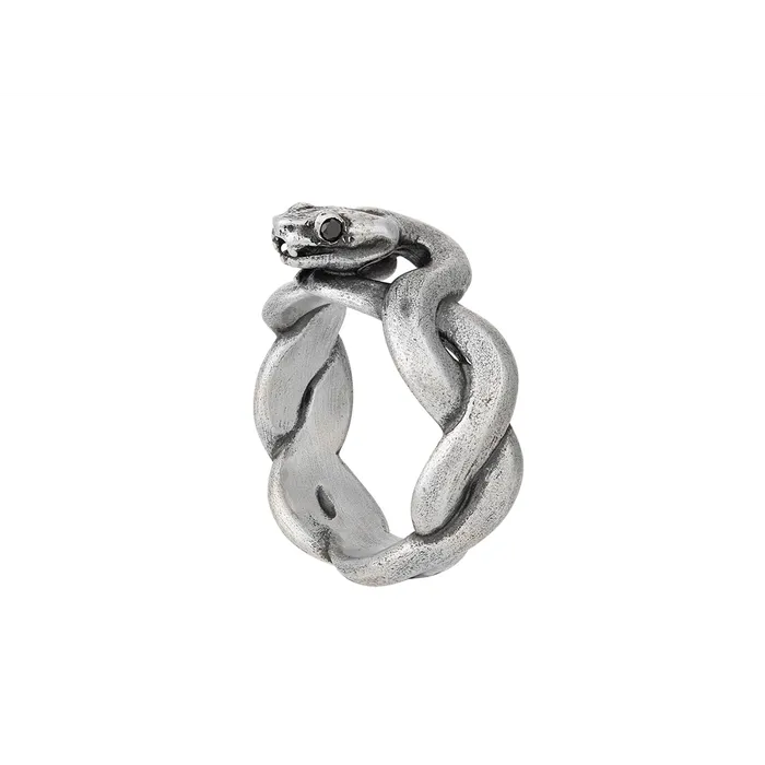 Rings John Varvatos Sterling Silver Snake Ring with Black Diamond Eyes