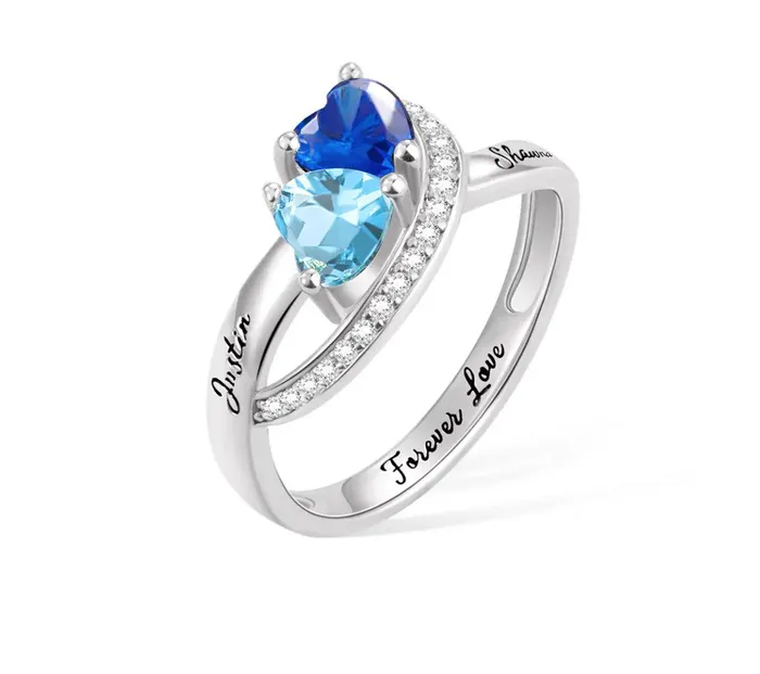 Rings Personalized Double Heart Birthstone Ring with Custom Engraving Unique Birthstone Jewelry for Women Belbren Rings Personalized Double Heart Birthstone Ring with Custom Engraving Unique Birthstone Jewelry for Women Belbren