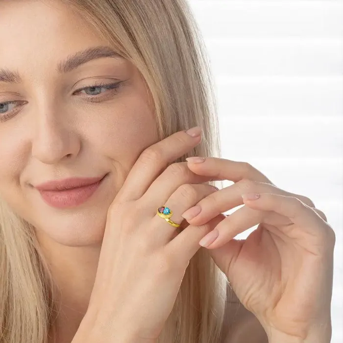 Rings Personalized Double Heart Birthstone Ring with Custom Engraving Unique Birthstone Jewelry for Women Belbren