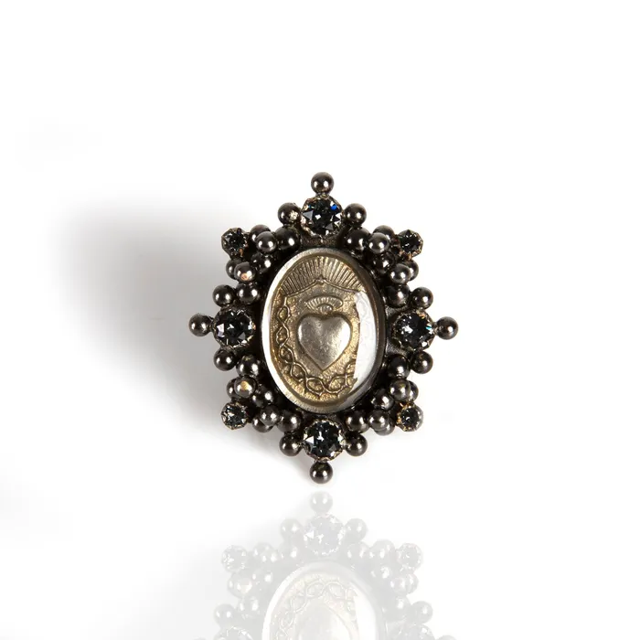 Rings Virgins Saints Angels Oval Cloister Sacred Heart Ring Gunmetal