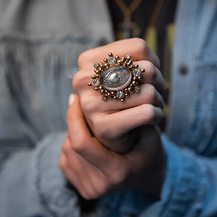 Rings Virgins Saints Angels Oval Cloister Sacred Heart Ring Gunmetal Rings Virgins Saints Angels Oval Cloister Sacred Heart Ring Gunmetal