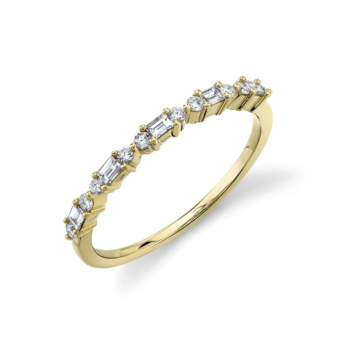 Rings Wedding Bands 14K Yellow Gold Round and Baguette Diamond Band