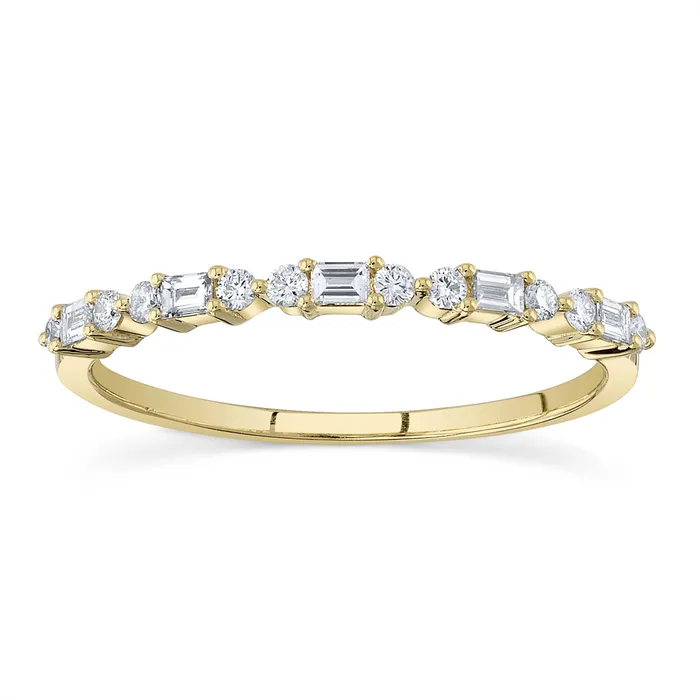 Rings Wedding Bands 14K Yellow Gold Round and Baguette Diamond Band