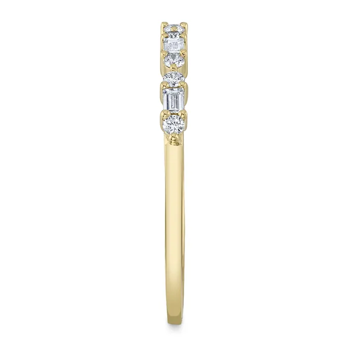 Rings Wedding Bands 14K Yellow Gold Round and Baguette Diamond Band