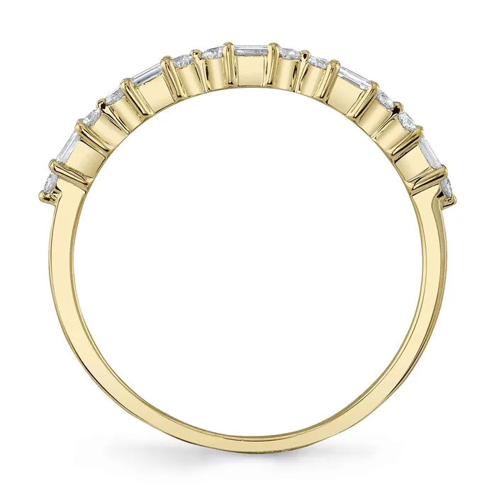 Rings Wedding Bands 14K Yellow Gold Round and Baguette Diamond Band