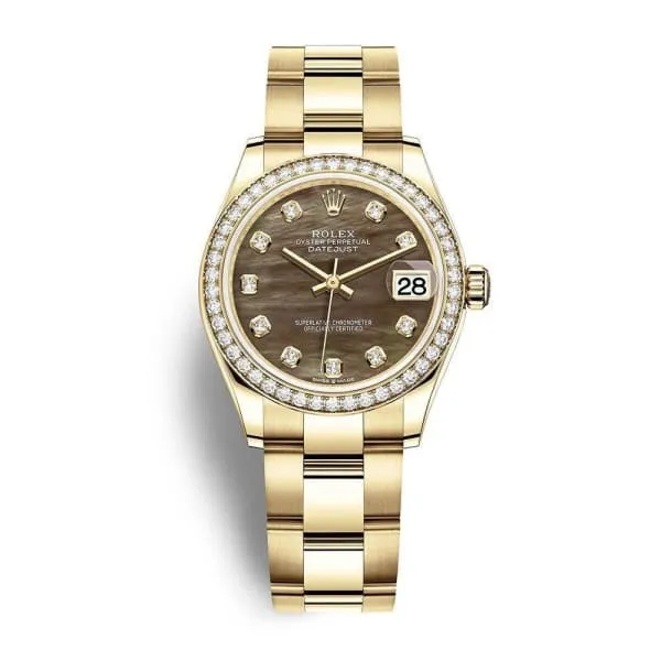 Rolex Bracelets Rolex Datejust 31mm Ref 278288rbr0031 Black Mother of Pearl Diamond Dial Diamond Bezel 18K Yellow Gold Oyster Bracelet Womens Watch Rolex Bracelets Rolex Datejust 31mm Ref 278288rbr0031 Black Mother of Pearl Diamond Dial Diamond Bezel 18K Yellow Gold Oyster Bracelet Womens Watch