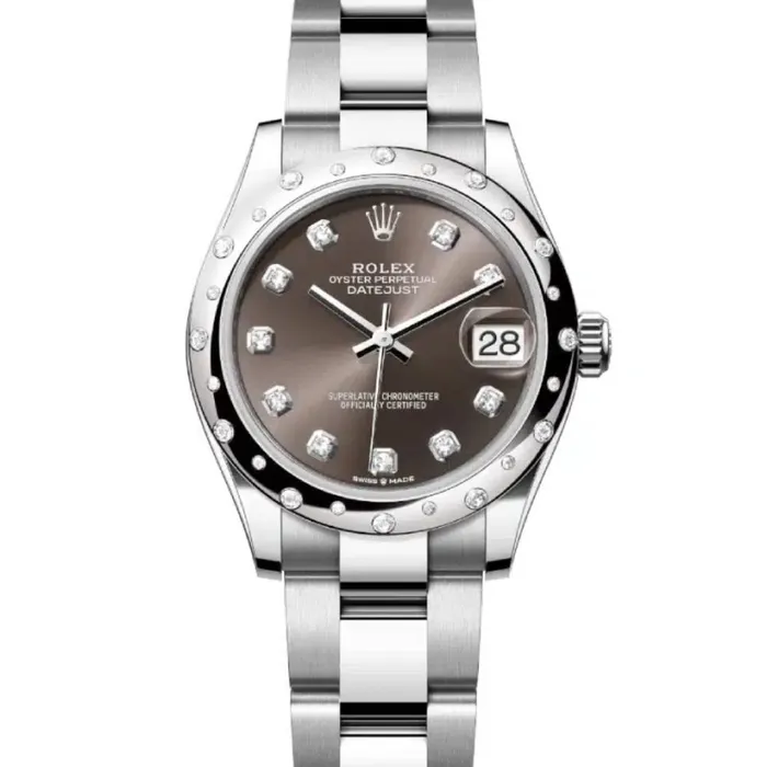 Rolex Bracelets Rolex Datejust 31mm Ref 278344rbr0007 Dark Grey Diamond Dial Diamond Bezel Stainless Steel Oyster Bracelet Womens Watch