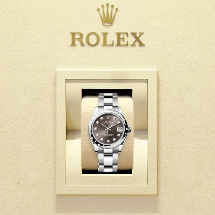 Rolex Bracelets Rolex Datejust 31mm Ref 278344rbr0007 Dark Grey Diamond Dial Diamond Bezel Stainless Steel Oyster Bracelet Womens Watch