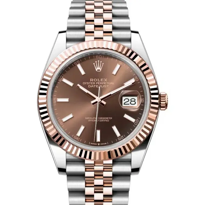Rolex Bracelets Rolex Datejust 41mm Ref 1263310002 Chocolate Stick Dial Two Tone Stainless Steel 18K Rose Gold Jubilee Bracelet Mens Watch